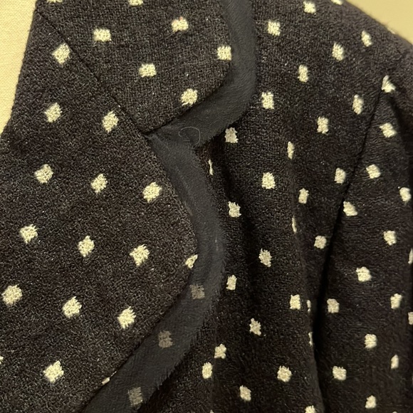 Escada Navy White Square Dotted Blazer Silk Chiffon Sash Size 46 US 12 Evening - Picture 7 of 15